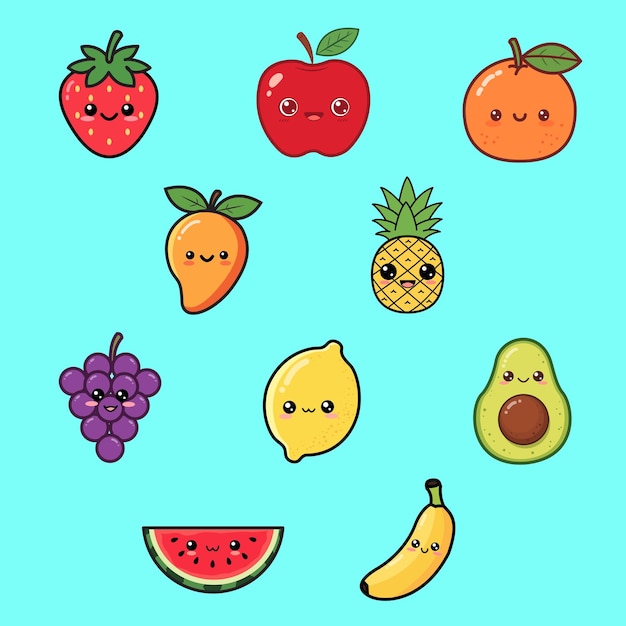 Una graziosa illustrazione di frutta di cartone animato