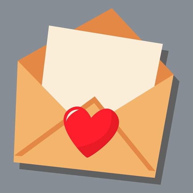 Una lettera di carta con un foglio vuoto. Giorno dell'amore. San Valentino. Un biglietto di auguri con una dichiarazione d'amore. Un'immagine vettoriale piatta su sfondo grigio.