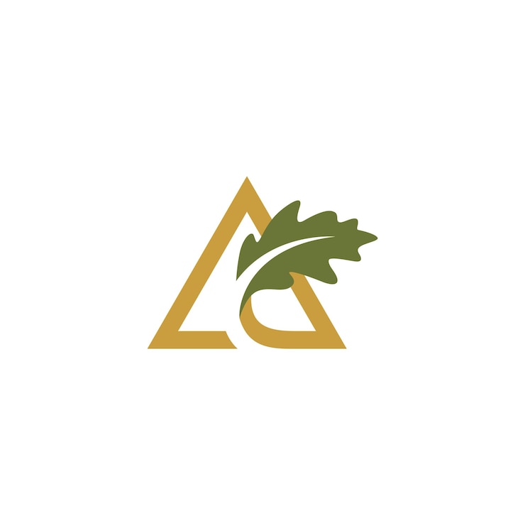 Una lettera di foglia di quercia logo triangolo illustrazione di quercia