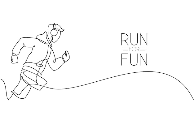 Una linea continua che disegna un giovane corridore sportivo che si concentra sulla corsa mentre ascolta musica