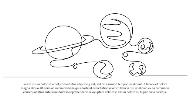 Una linea continua di visualizzazione del sistema solare Vector illustrazione di minimalista