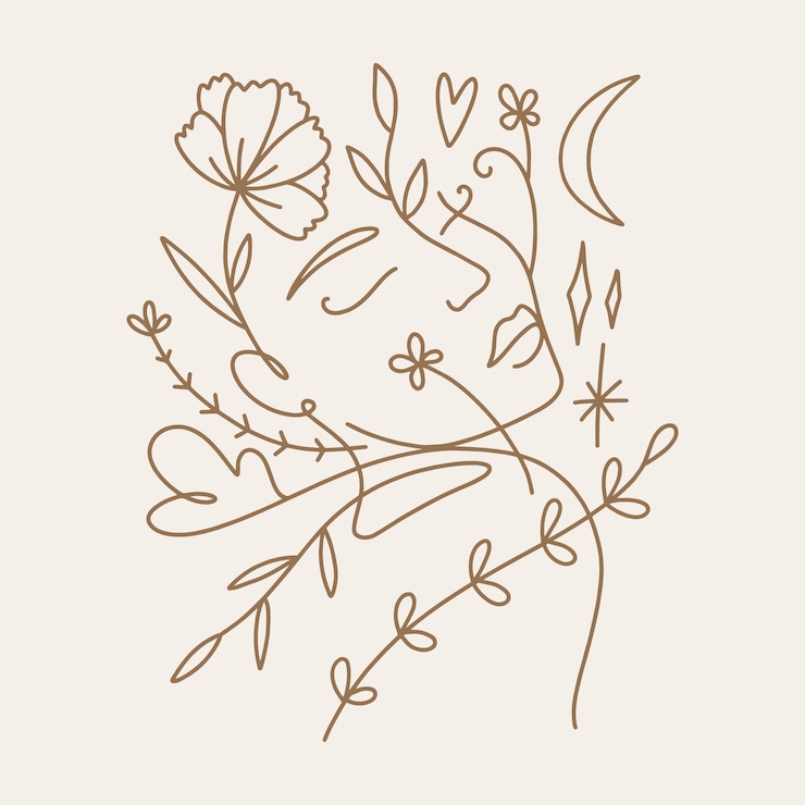 Vettore una linea disegno ragazza logo lineare o icona arte boho sacra magia donna simbolo mistico etichetta piatta