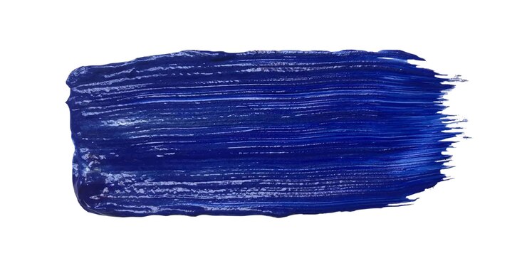 Una macchia di vernice acrilica blu. Una traccia di vernice fresca da un pennello artistico con una trama lucida. Una cornice, un posto per il tuo testo, un elemento decorativo di design.