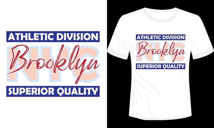 Vettore una maglietta bianca con la scritta athletic division brooklyn.