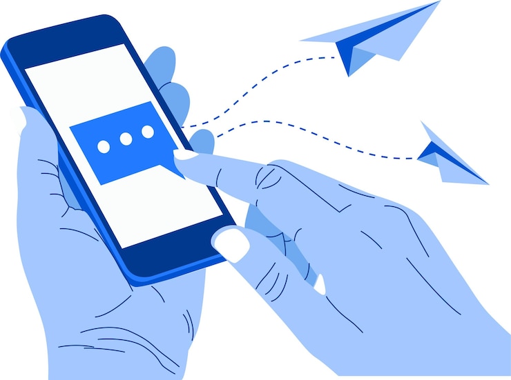 Vettore una mano che tiene uno smartphone che mostra i messaggi di chat sullo schermo