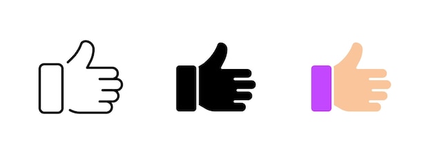 Una mano con il dito indice rivolto verso l'alto che indica l'approvazione o l'accordo Set vettoriale di icone in linea nera e stili colorati isolati