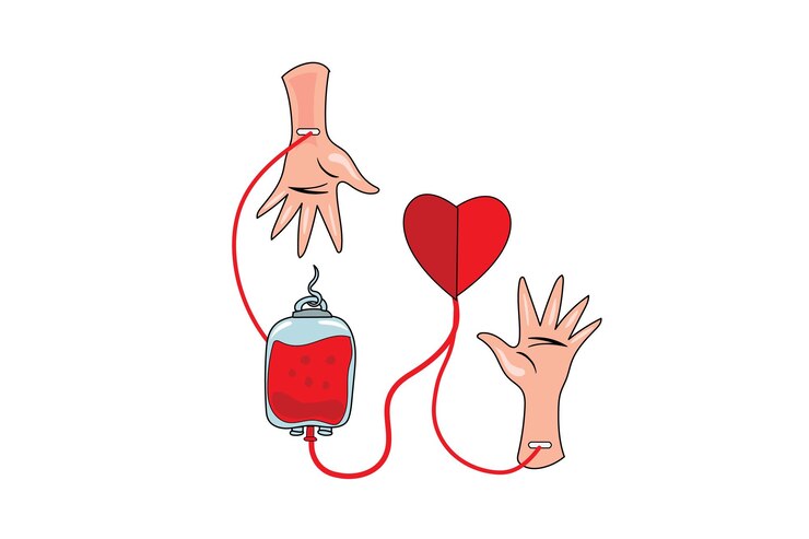 Una mano e un'illustrazione vettoriale della sacca di sangue