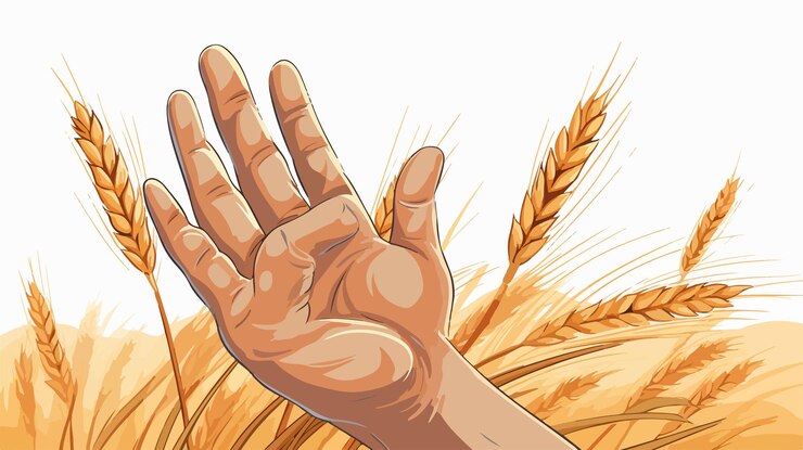 Vettore una mano si estende verso il campo di grano