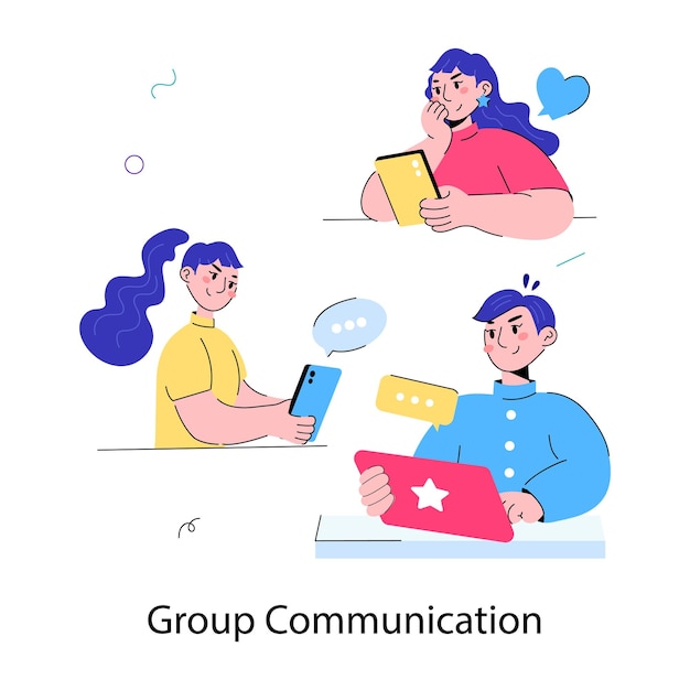 Una mini-illustrazione disegnata a mano della comunicazione di gruppo