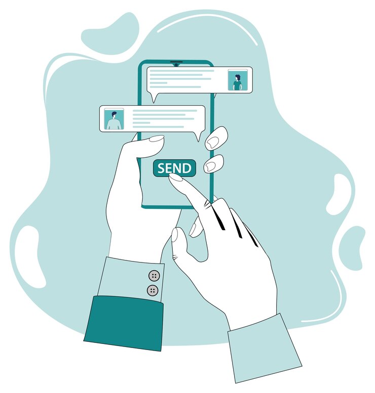 Vettore una persona comunica in una chat tramite messaggi smscomunicazione moderna