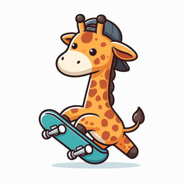 Una piccola giraffa caricaturistica, mascotte dello skateboard.