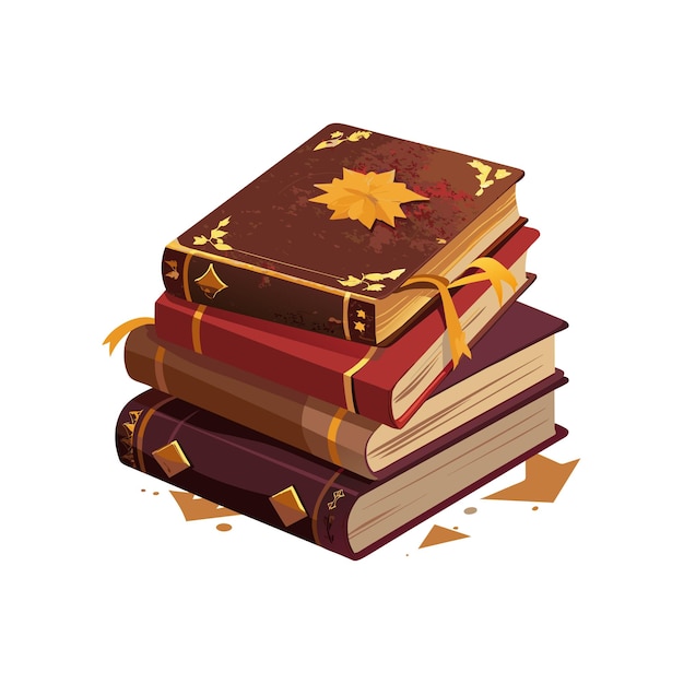 una pila di libri con un nastro d'oro intorno alla parte superiore