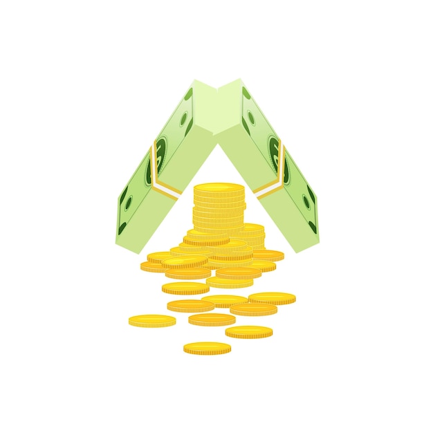 una piramide con una piramide di denaro su di essa e una pyramide con un segno verde del dollaro su di essa