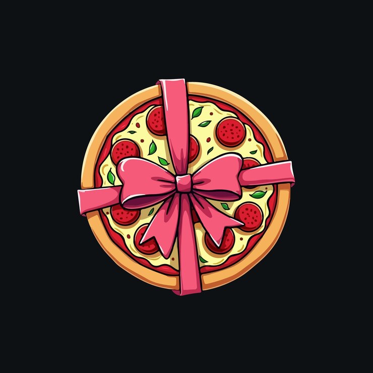 una pizza con un nastro rosa e un nastro rosso su di esso