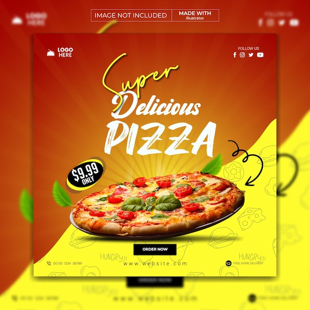 Una pubblicità di una pizza con sopra l'immagine di una pizza