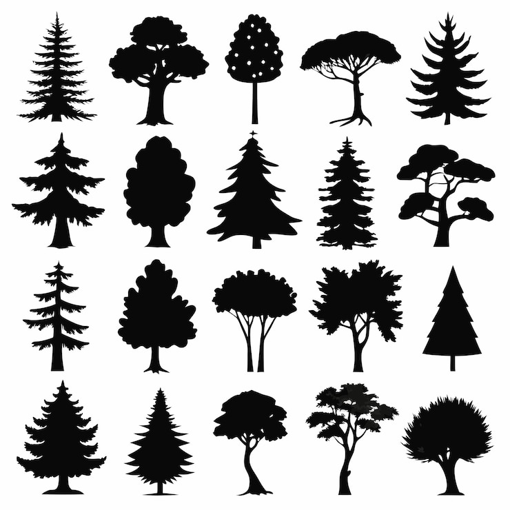 Vettore una raccolta di alberi con disegni diversi e le parole quote alberi quote