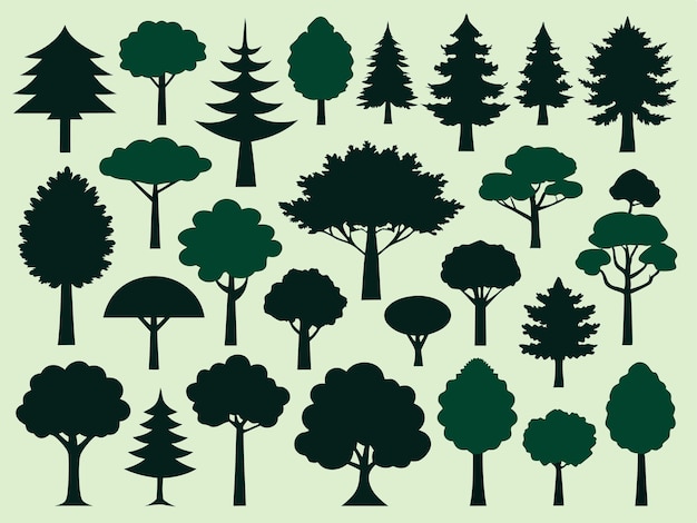 una raccolta di alberi con foglie verdi su uno sfondo verde