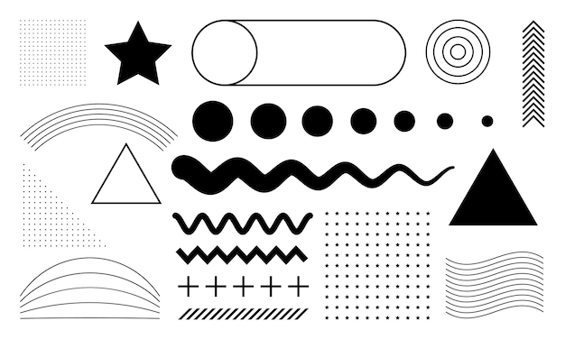 una raccolta di disegni di forme astratte, adatti per elementi di design come sfondi, brochure