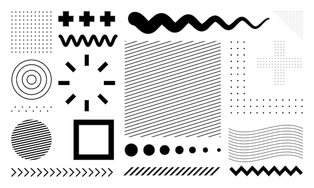una raccolta di disegni di forme astratte, adatti per elementi di design come sfondi, brochure