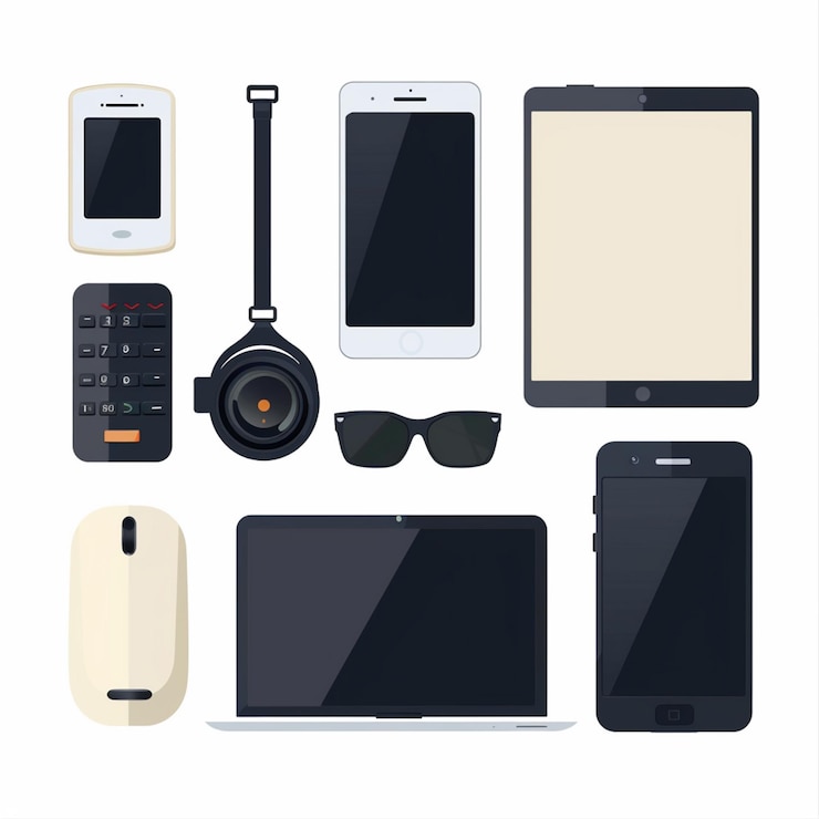 Vettore una raccolta di dispositivi elettronici tra cui un telefono cellulare una telecamera e una telecamera
