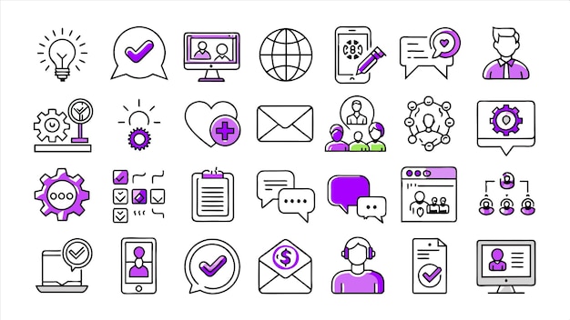 una raccolta di icone che include una pagina web con la parola web