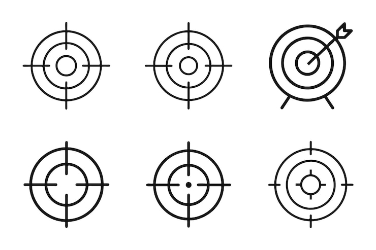 Vettore una raccolta di icone del contorno della silhouette di target con illustrazione vettoriale piatta