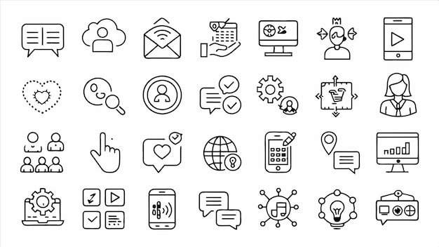 una raccolta di icone in bianco e nero con le parole smart e social network