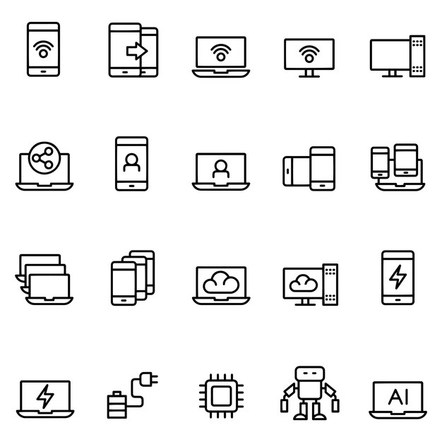 una raccolta di icone tra cui un dispositivo digitale quello con quello a destra