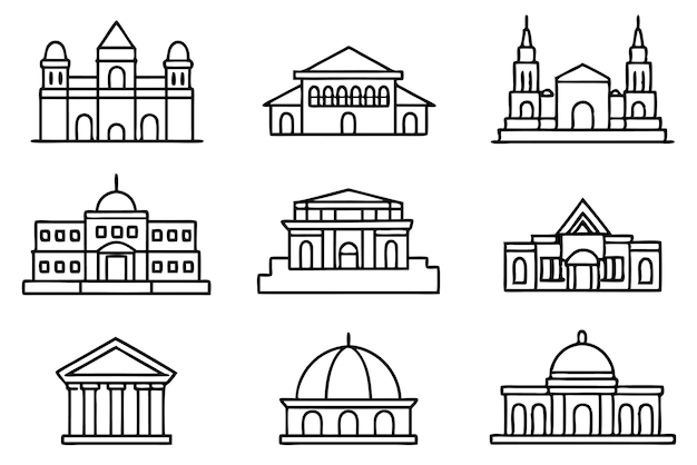 una raccolta di immagini di edifici e edifici con l'immagine dell'edificio al centro