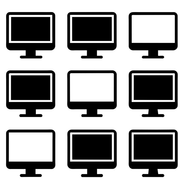 una raccolta di monitor per computer con uno sfondo bianco