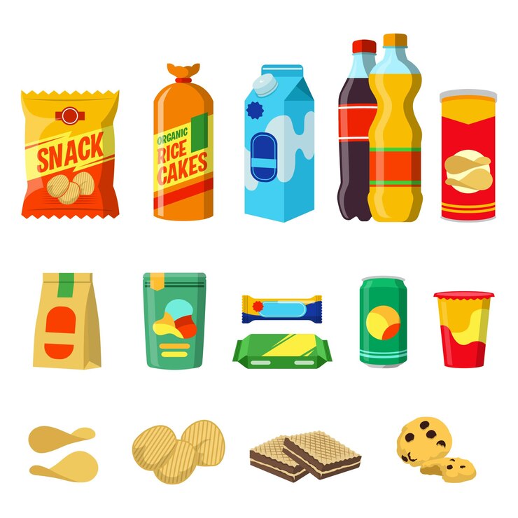 Vettore una raccolta di piatti vettoriali vari tipi di snack e bevande