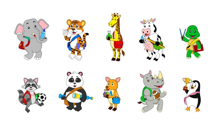 Vettore una raccolta di simpatici animali con il tema delle attività scolastiche. vettoriale, eps, modificabile