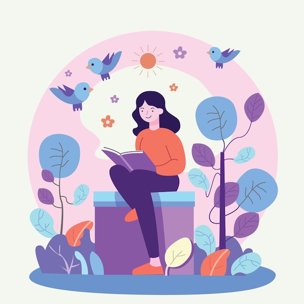 Una ragazza che legge un libro in un giardino