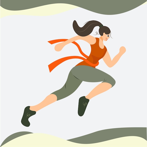 Una ragazza giovane atleta corre verso la vittoria Una ragazza vincente di successo si sforza di raggiungere l'obiettivo Vector