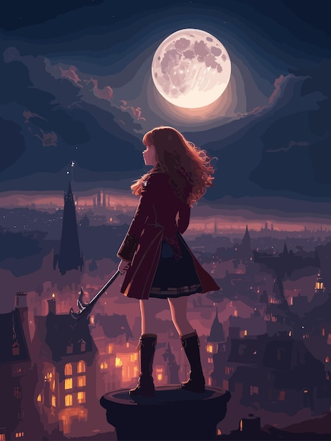 Una ragazza in piedi su una sporgenza di fronte a una luna piena
