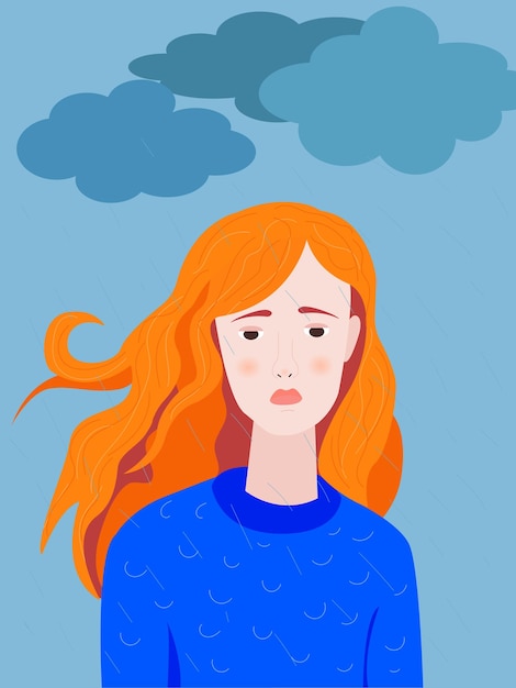 una ragazza rossa triste sotto la pioggia una ragazza depressa