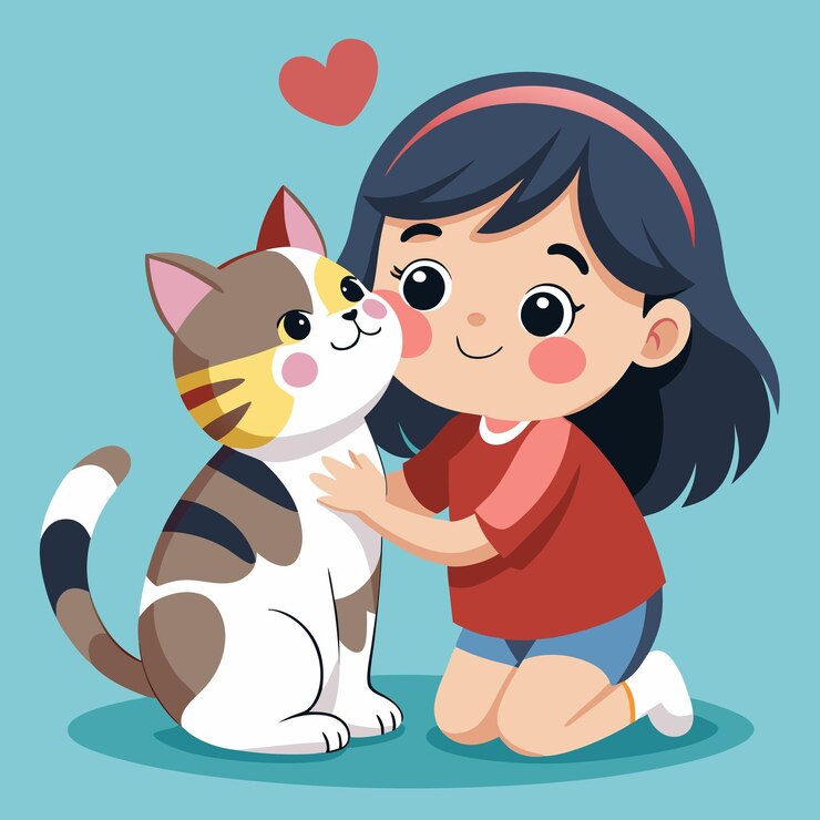 Una ragazzina sta abbracciando un gatto con un cuore su di esso