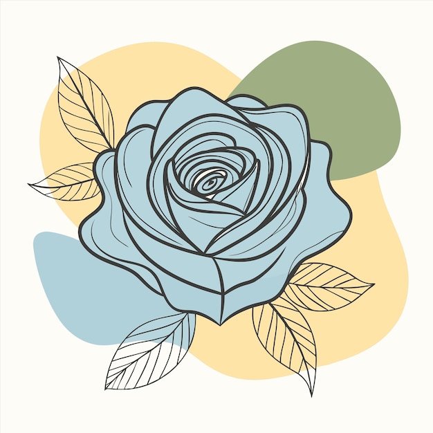 una rosa blu con foglie e uno sfondo verde