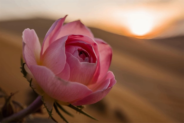 una rosa rosa con il sole che tramonta dietro di lei