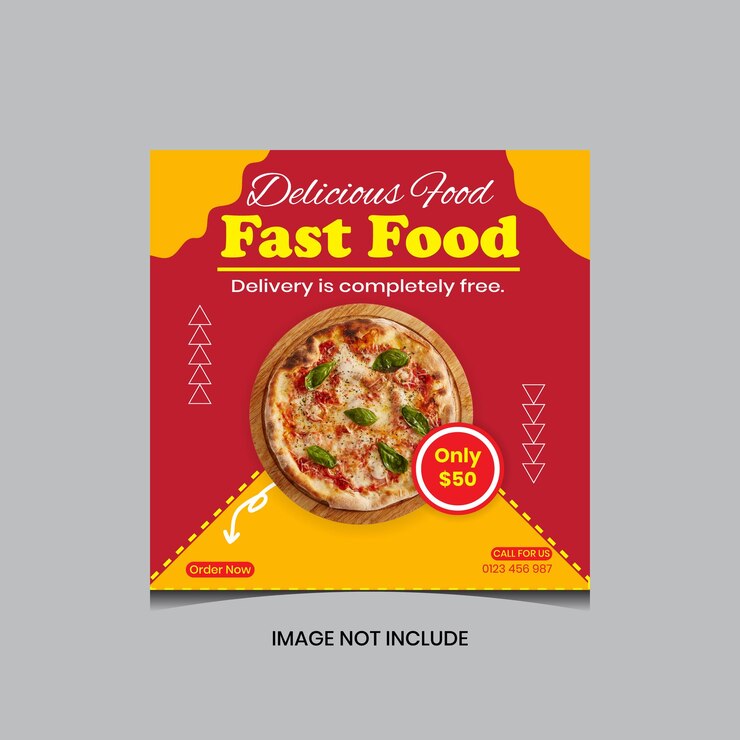 una scatola di pizza con una copertina rossa che dice fast food