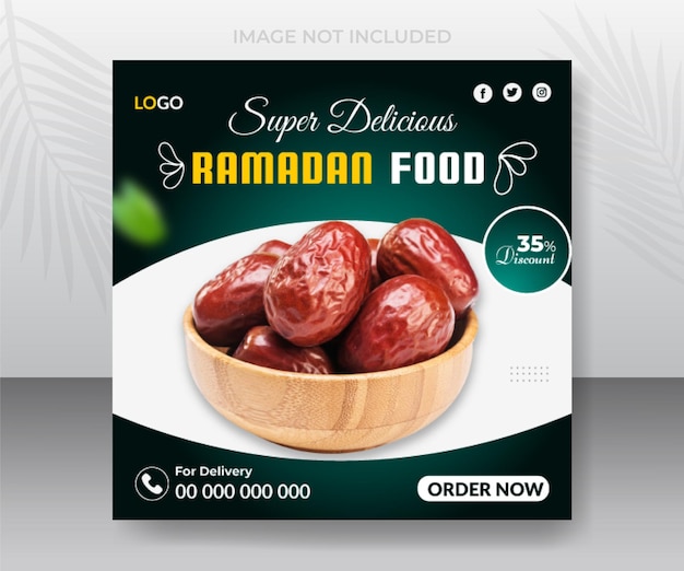 Una scatola per il cibo del Ramadan con l'immagine di un cesto di datteri.