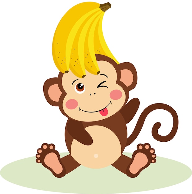 Una scimmia carina con delle banane in testa.