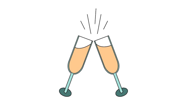 Una semplice icona flatstyle di bellissimi due bicchieri di champagne che tintinnano durante un brindisi