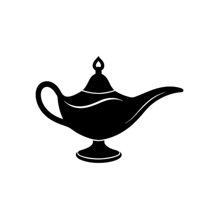 Vettore una semplice lampada magica disegno nero silhouette illustrazione