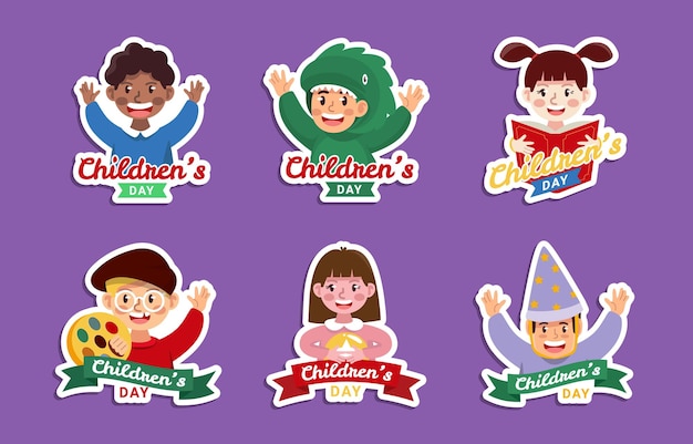 una serie di adesivi per bambini che dicono la giornata dei bambini