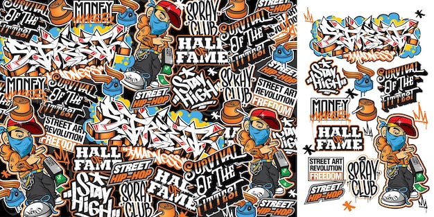 Una serie di colorate illustrazioni di adesivi graffiti art Grafica di design adesivo graffiti