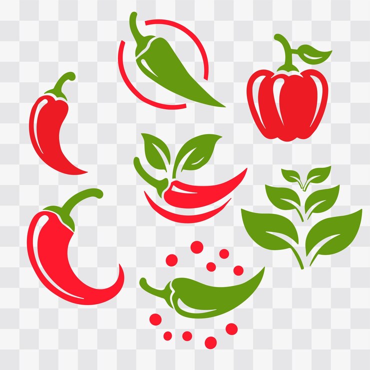 Vettore una serie di colori verde e rosso chilli fresco chilli illustrazione vettoriale