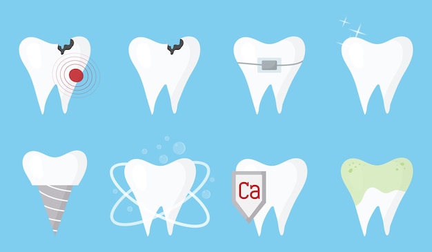 Una serie di denti Pulisci i denti malati sporchi
