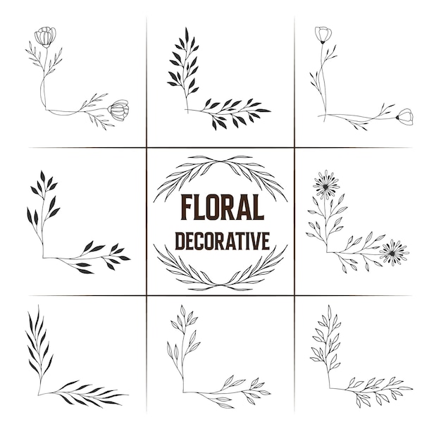 Una serie di disegni decorativi floreali con le parole decorative floreali.