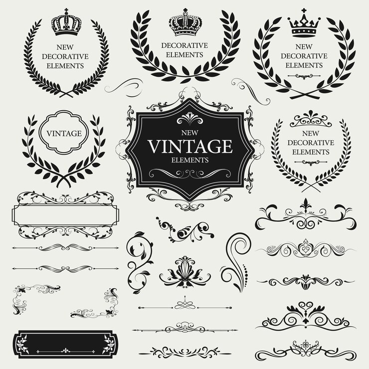 una serie di elementi e cornici d'epoca